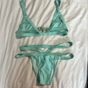 Mesh Detail Turquoise Triangle Top Bikini NWT - Large